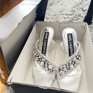Karl Lagerfeld Silver Crystal Embellished Heels